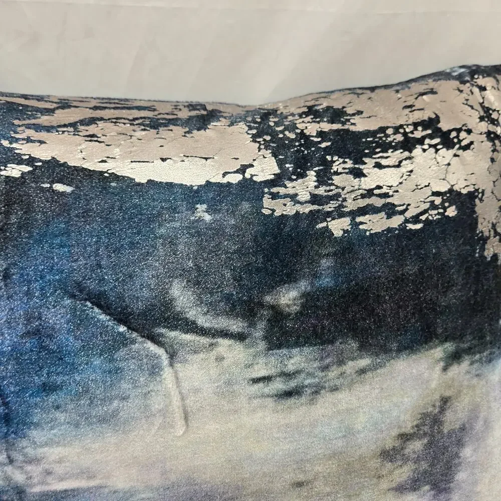 Jacquard And Velvet Blue Silver Metallic Lumbar Pillow 13x19